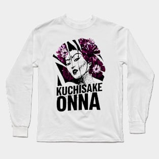 Kuchisake Onna Japanese geisha Girl with Flowers Long Sleeve T-Shirt